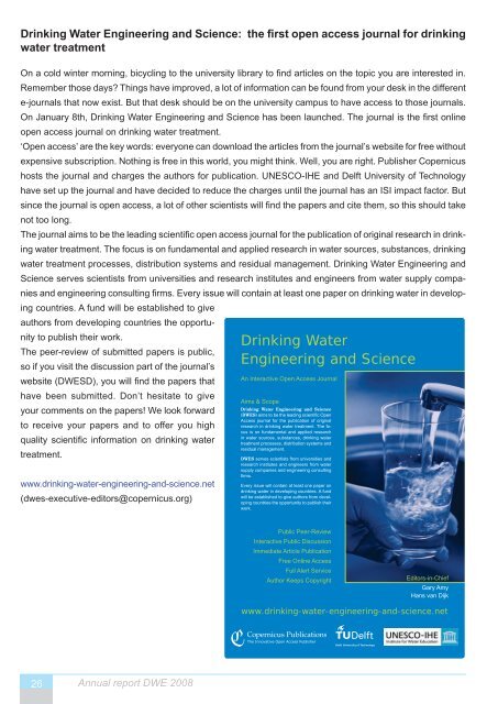 Annual report Chair on Drinking Water Engineering 2008 - TU Delft