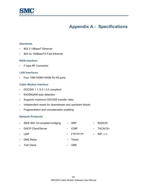 SMCD3G Cable Modem Gateway User Manual