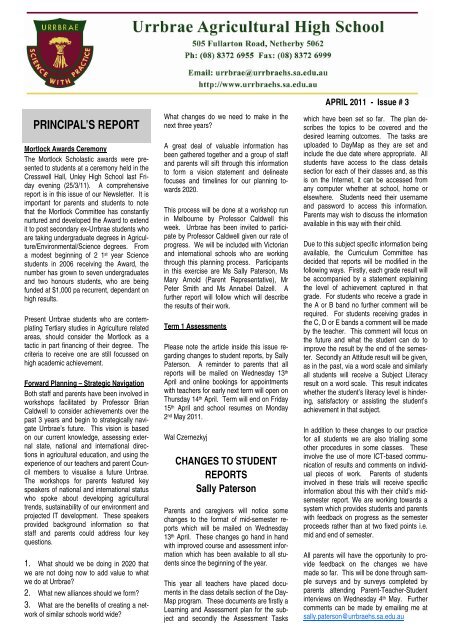 Newsletter Number 3 2011.pub - Urrbrae Agricultural High School