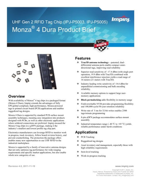 Monza 4 Dura Product Brief - Impinj