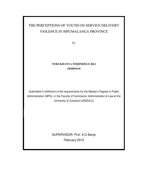 The perceptions of youth on service delivery - University of Zululand ...