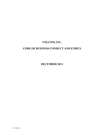 Code Business Conduct and Ethics - Volcom