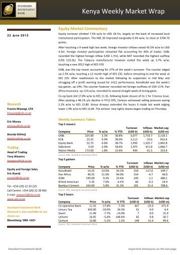 Kenya Weekly Market Wrap - Standard Investment Bank