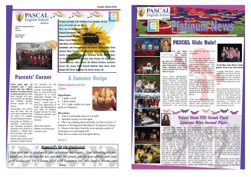 Platinum News 2009/10 Summer Edition - Pascal Education