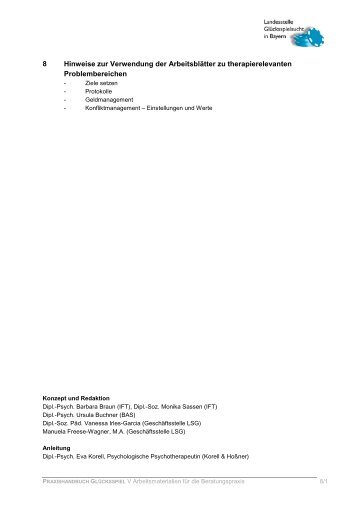 Arbeitsblätter zu therapierelevanten Problembereichen