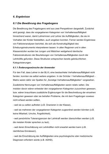 6. Ergebnisse 6.1 Die Bewährung des Fragebogens - Universität ...