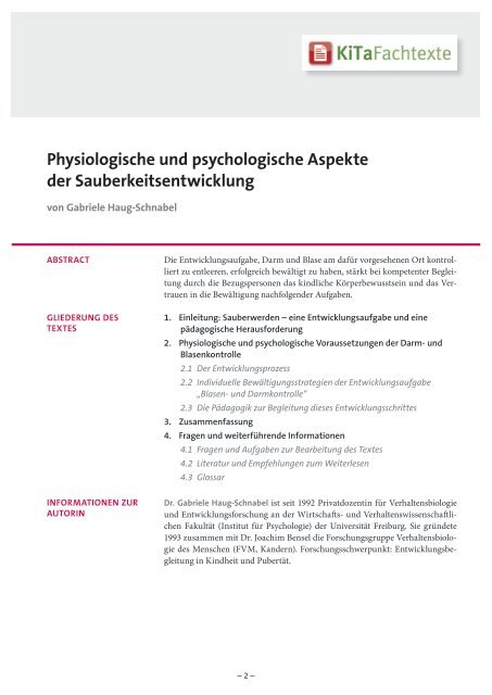 Physiologische und psychologische Aspekte der ... - KiTa Fachtexte