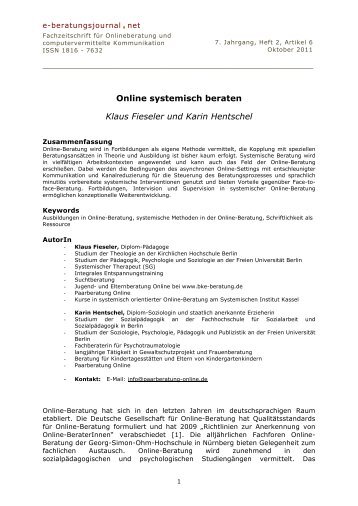 Online systemisch beraten Klaus Fieseler und Karin Hentschel