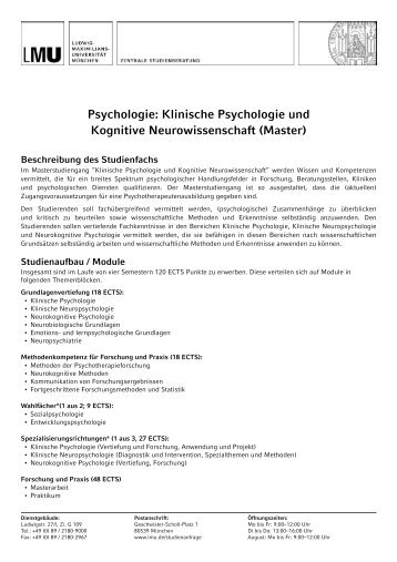 Psychologie: Klinische Psychologie und Kognitive ... - LMU
