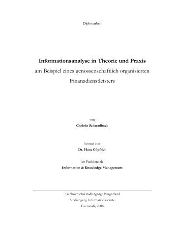 Informationsanalyse in Theorie und Praxis am Beispiel eines ... - E-LIS