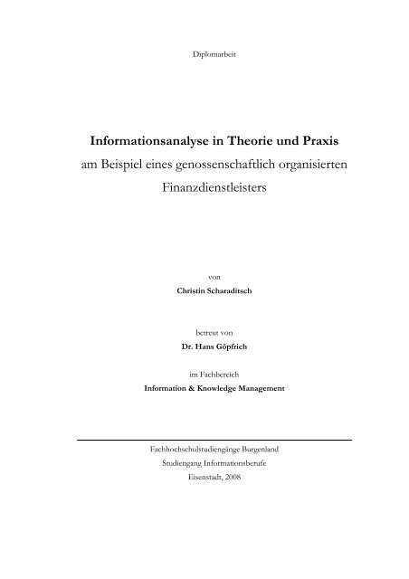 Informationsanalyse in Theorie und Praxis am Beispiel eines ... - E-LIS