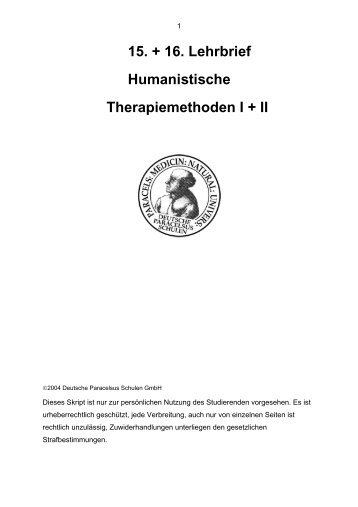 15. + 16. Lehrbrief Humanistische Therapiemethoden I ... - Paracelsus