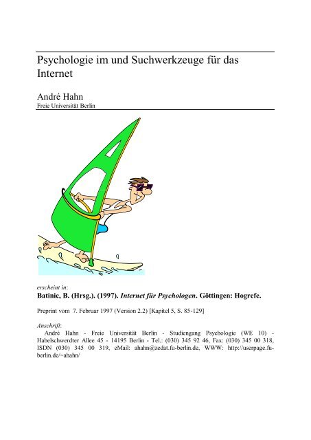 Bernad Batinic (Hrsg.), „Internet für Psychologen“. - André Hahn