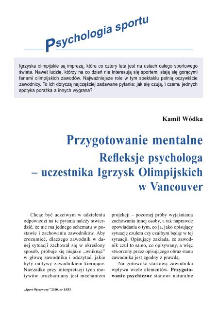 Przygotowanie mentalne. Refleksje psychologa uczestnika Igrzysk ...