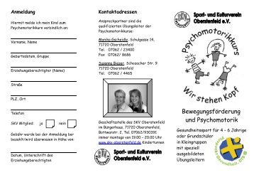 Bewegungsförderung und Psychomotorik - SKV Oberstenfeld