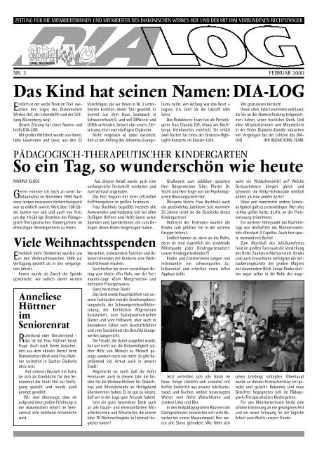 Das Kind hat seinen Namen - Diakonie Hochfranken