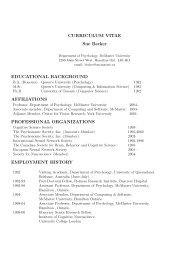 CURRICULUM VITAE Sue Becker - Faculty of Science - McMaster ...