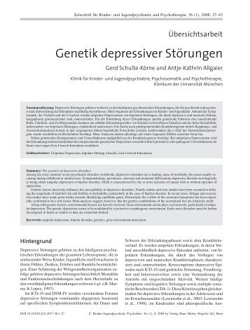 Genetik depressiver Störungen - Klinik und Poliklinik für Kinder