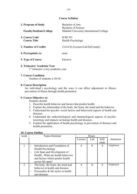 Course Syllabus - Mahidol University International College