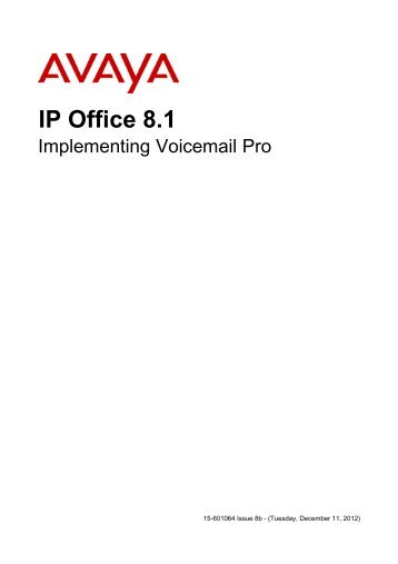 Voicemail Pro installation - IP Office Info