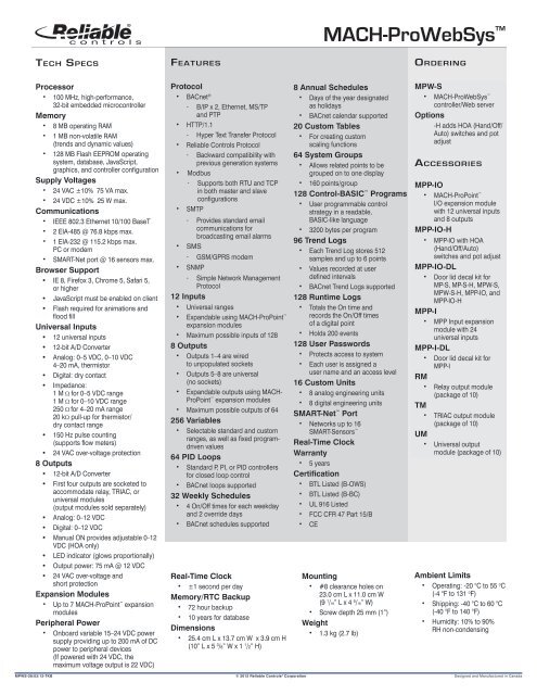 Catalog Sheet - Reliable Controls