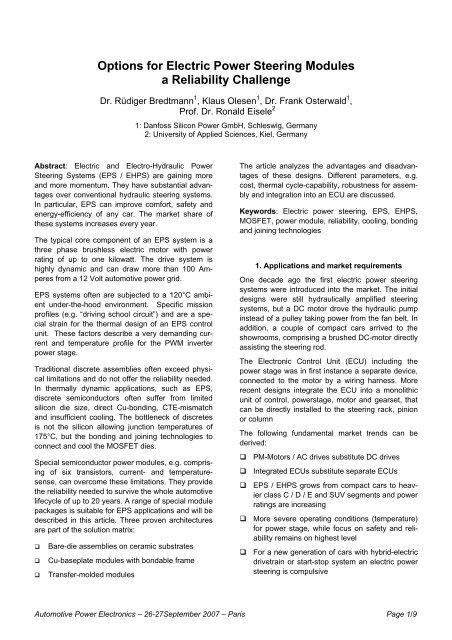 Options for Electric Power Steering Modules a Reliability ... - Danfoss