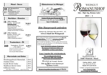 Weinpreisliste 1-2013 - Weingut ROMANUSHOF