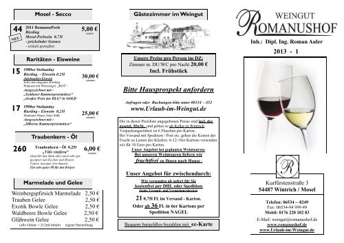 Weinpreisliste 1-2013 - Weingut ROMANUSHOF