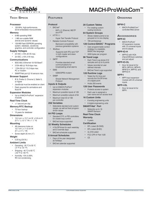 MACH-ProWebCom - Reliable Controls