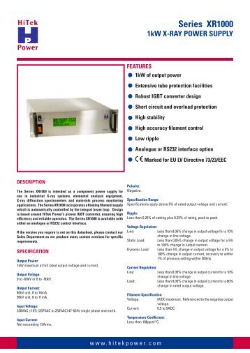 Series XR1000 X-ray Power Supply Technical ... - HiTek Power