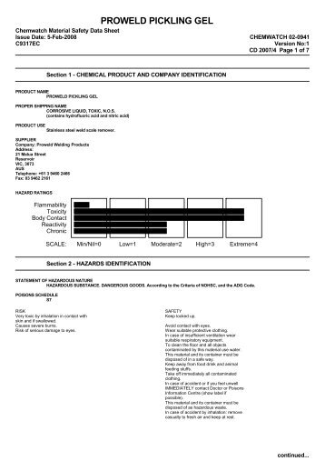 Chemwatch Australian MSDS 02-0941 - Proweld Welding Products