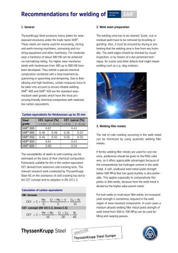 Recommendation for welding of XAR steels - High Strength Plates ...