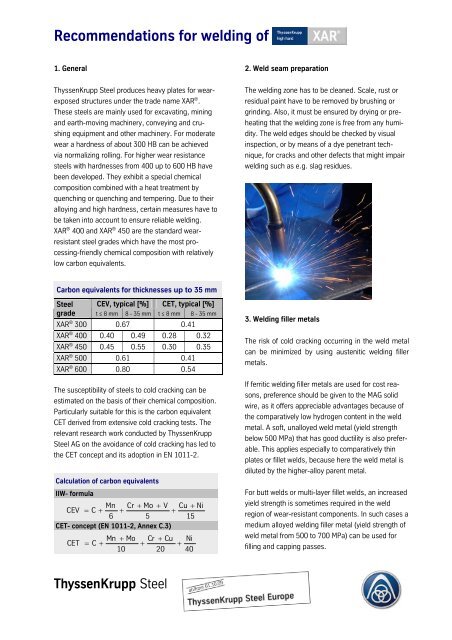 Recommendation for welding of XAR steels - High Strength Plates ...