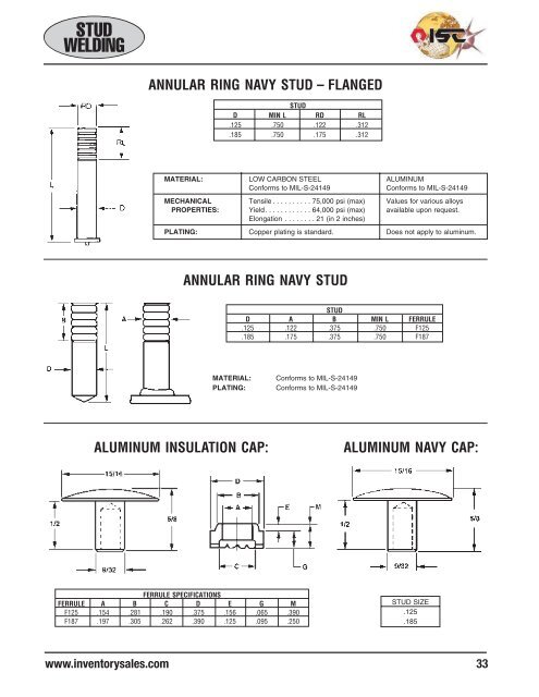 Stud Welding Catalog - Inventory Sales Company