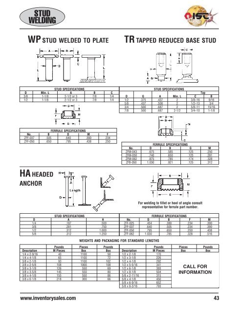 Stud Welding Catalog - Inventory Sales Company