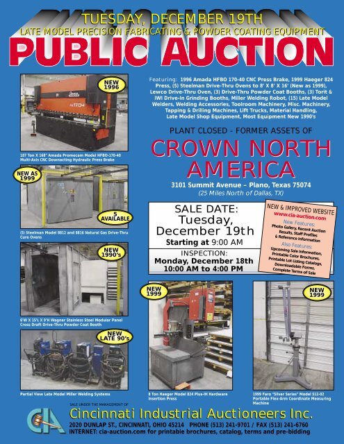 Featuring: 1996 Amada HFBO 170-40 CNC Press - Cincinnati ...