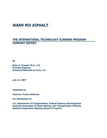 Warm Mix Asphalt Scan Summary Report - the Office of International ...