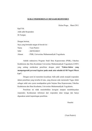 SURAT PERMOHONAN MENJADI RESPONDEN Kulon Progo ...