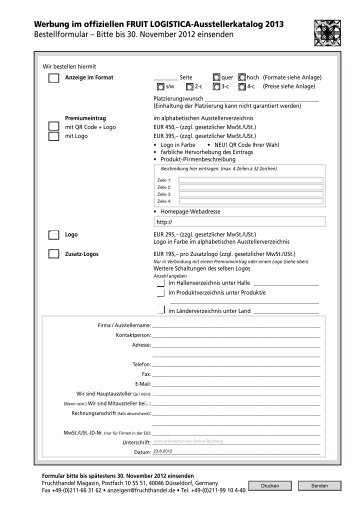 Werbung im offiziellen FRUIT LOGISTICA-Ausstellerkatalog 2013 ...