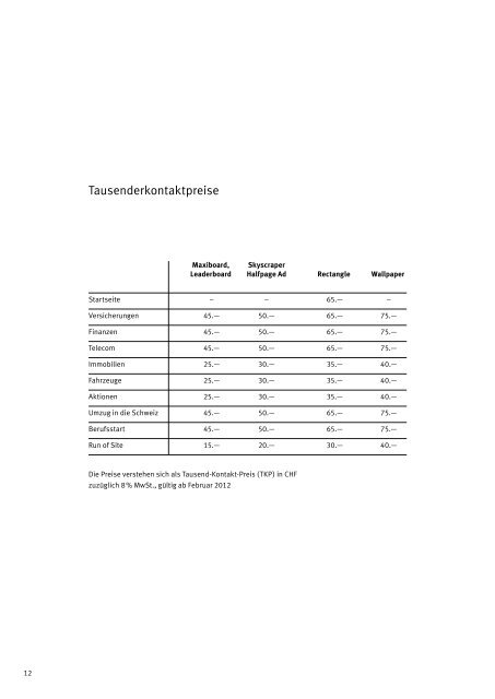 comparis.ch – Mediadaten Onlinewerbung 2012