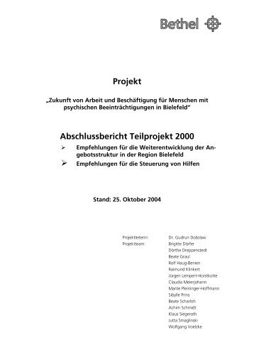 Projekt Abschlussbericht Teilprojekt 2000