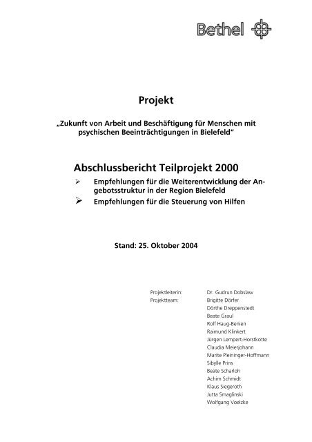 Projekt Abschlussbericht Teilprojekt 2000