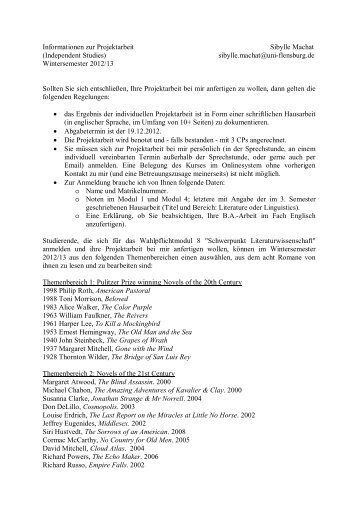 Projektarbeit Wintersemester 2012/2013 - Universität Flensburg