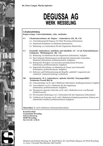 Degussa AG - Werk Wesseling - Portal Schule Wirtschaft