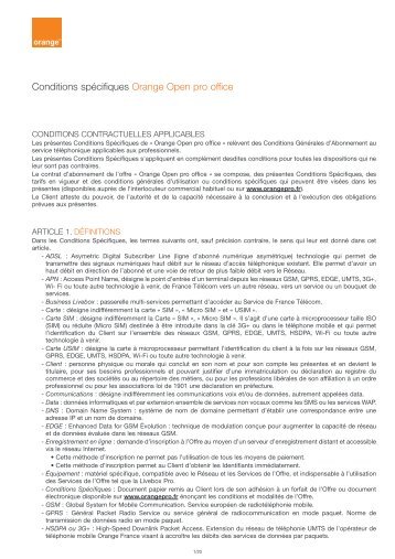 Conditions spécifiques Orange Open pro office