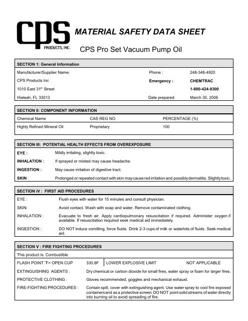 O:\Office\Wpwin\MSDS\46 Master\CPS Pro Set Vacuum Pump ... - Dahl