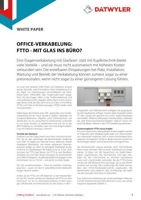 OFFICE-VERKABELUNG: FTTO - MIT GLAS INS BÜRO? - Dätwyler