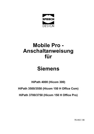 Mobile Pro - Anschaltanweisung für Siemens - Speech Design