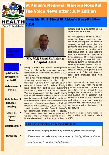 St Aidans newsletter : July - KwaZulu-Natal Department of Health