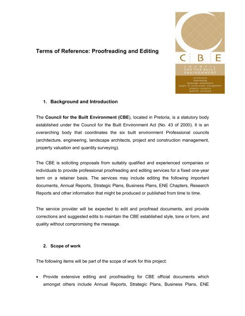 Terms of Reference: Proofreading and Editing - Council For The ...